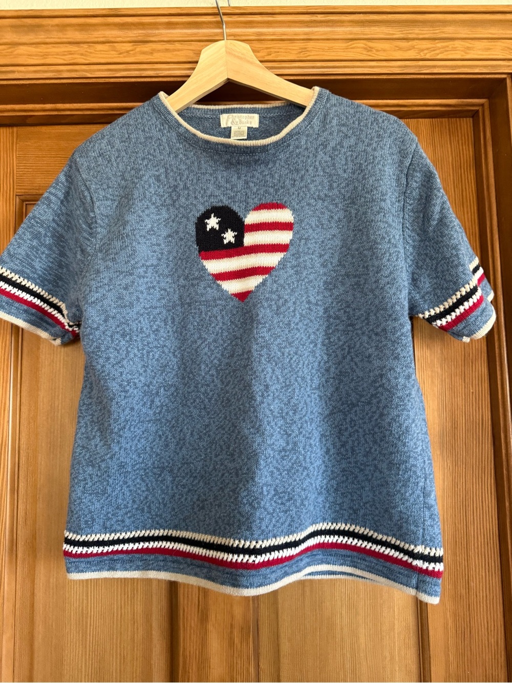 Christopher & Banks Blue Knit Sweater with Red, White & Navy Heart